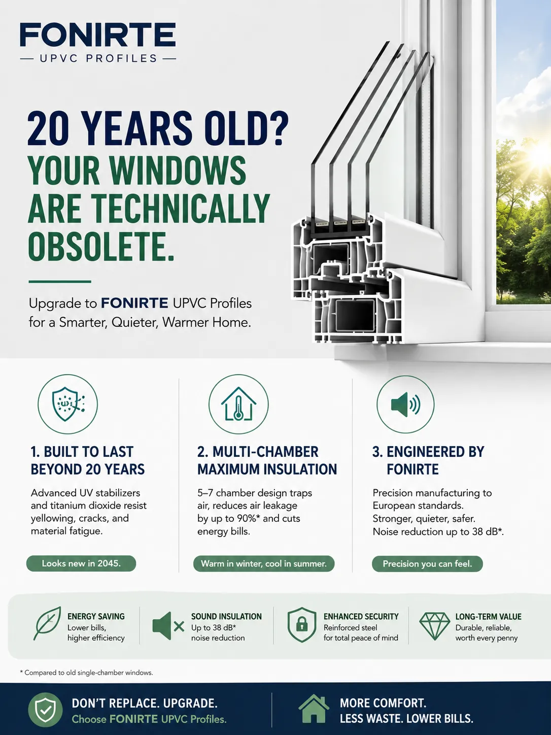 FONIRTE modern multi-chamber UPVC profiles energy efficiency